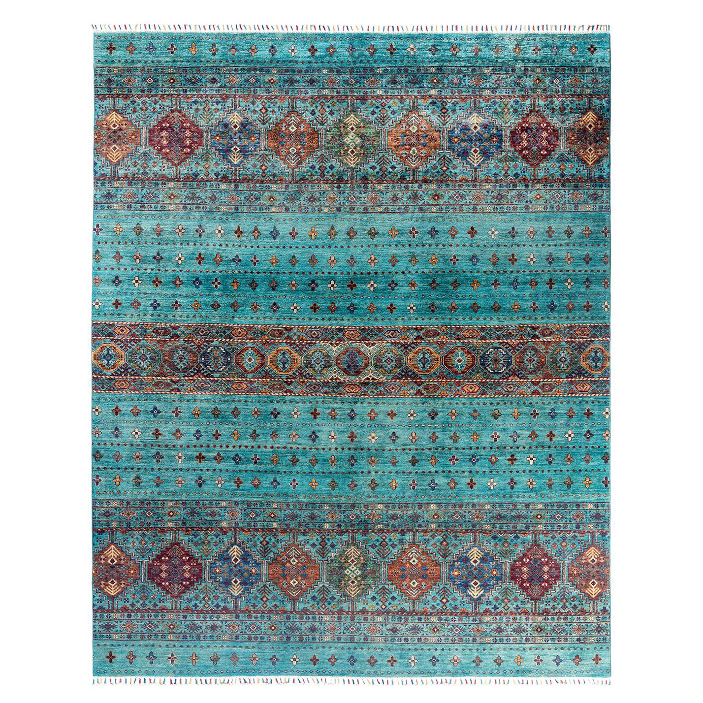 Tapis de laine vert de Bohème noué à la main 8' 2" x 10' 2"