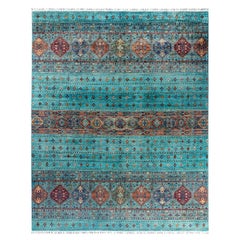 Tapis de laine vert de Bohème noué à la main 8' 2" x 10' 2"