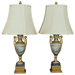 Pair of 20th C French Neoclassical  Porcelaine de Paris Lamps