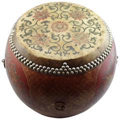 Chinese Lacquered Ceremonial Two-Sided Drum with Snare 19th Century
