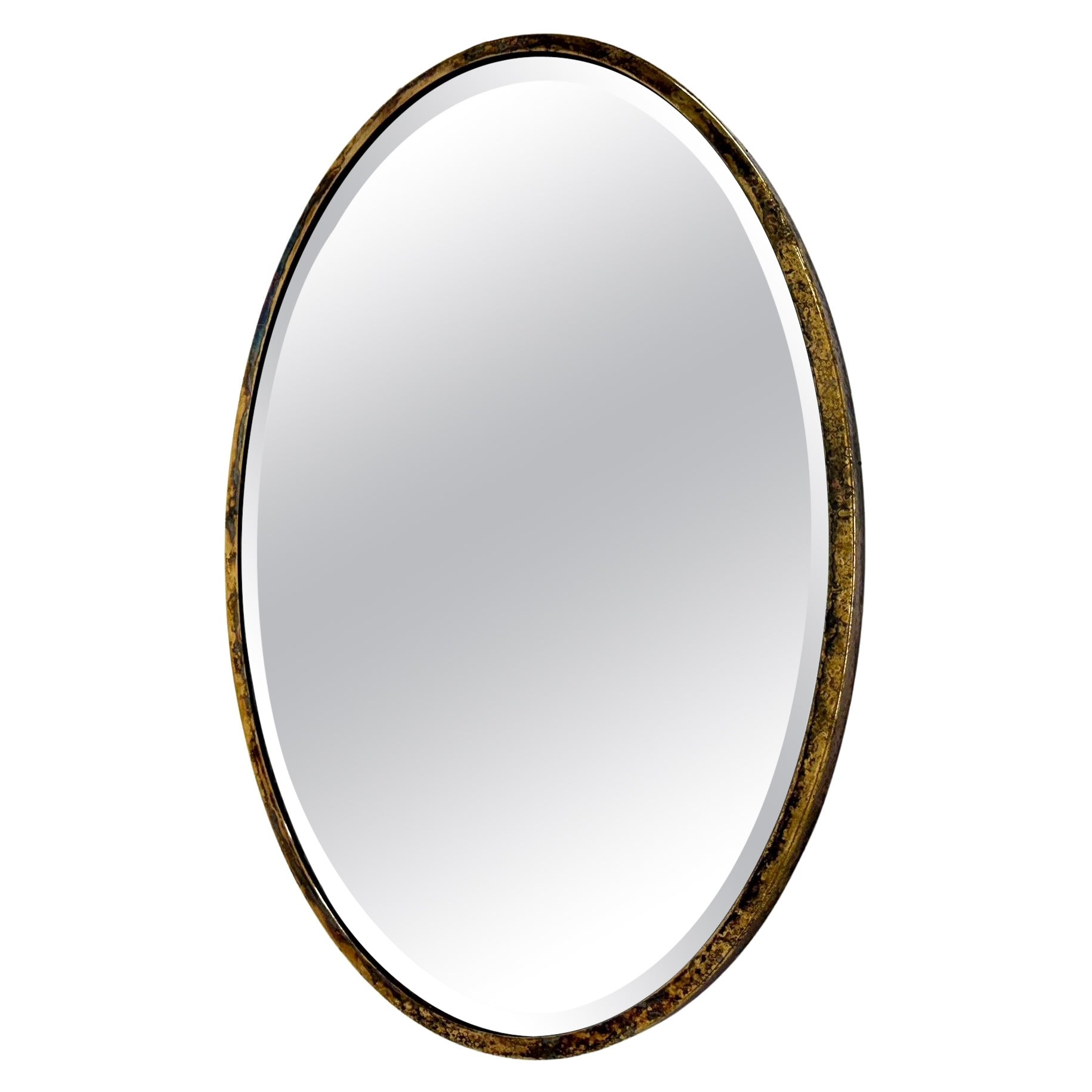 Vintage Brass Wall Mirror with Facet, France