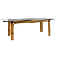 Table en osier avec fixations en cuir et plateau en verre - Studio Smania