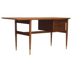 Vintage Exceptional Drop-Leaf Desk - Copenhagen line by Lane in Walnut and Brass