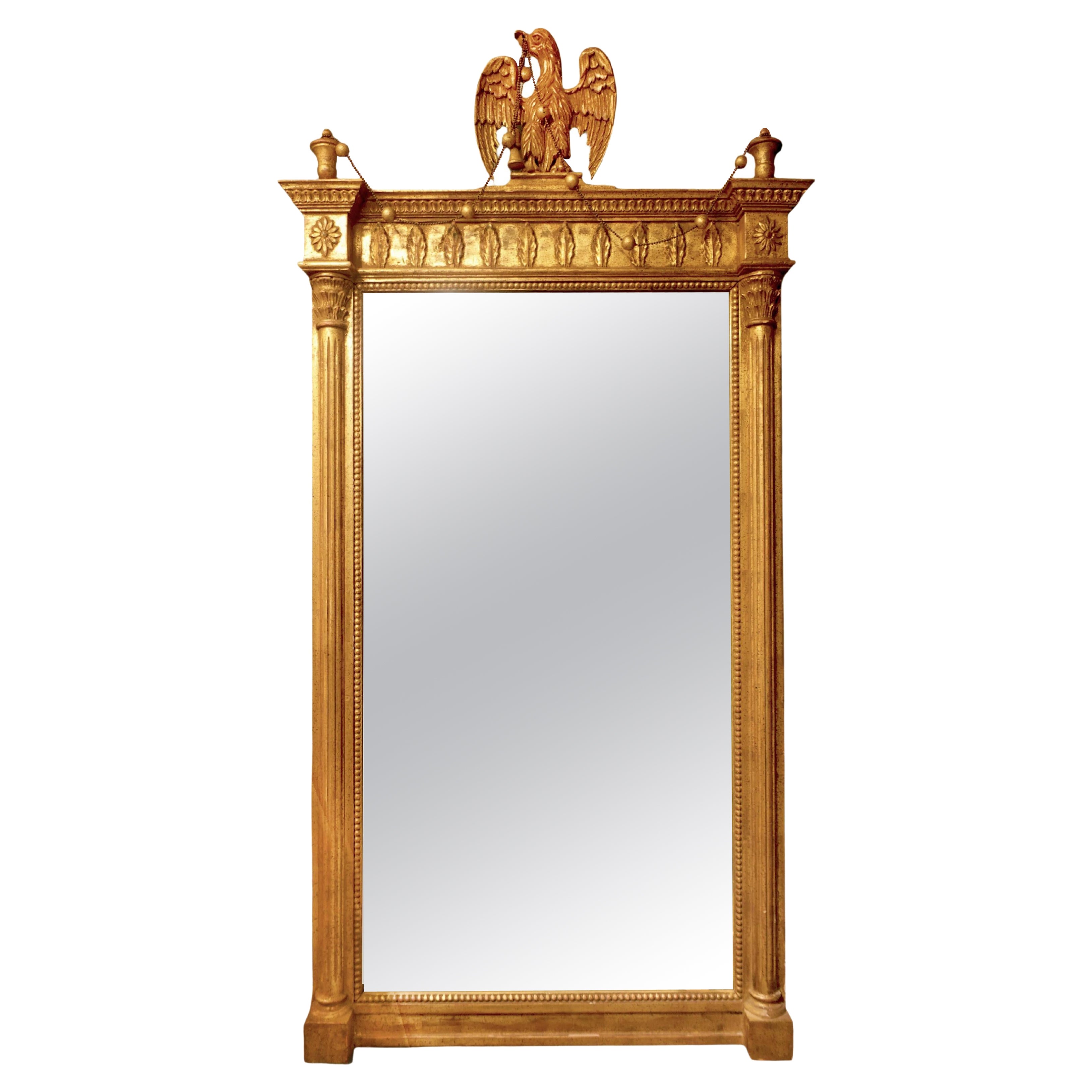 Antique Federalist style ornate Giltwood Mirror surmounted by an American Eagle