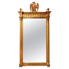 Antique Federalist style ornate Giltwood Mirror surmounted by an American Eagle