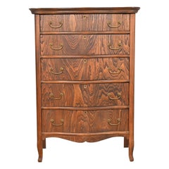 Antique Victorian Figured Oak Five-Drawer Highboy Dresser