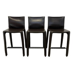 Mario Bellini Brown Leather Cab Stools for Cassina - Set of Three