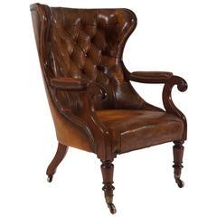 Late Regency Library Chair in Original Tufted Leather, England, circa 1830