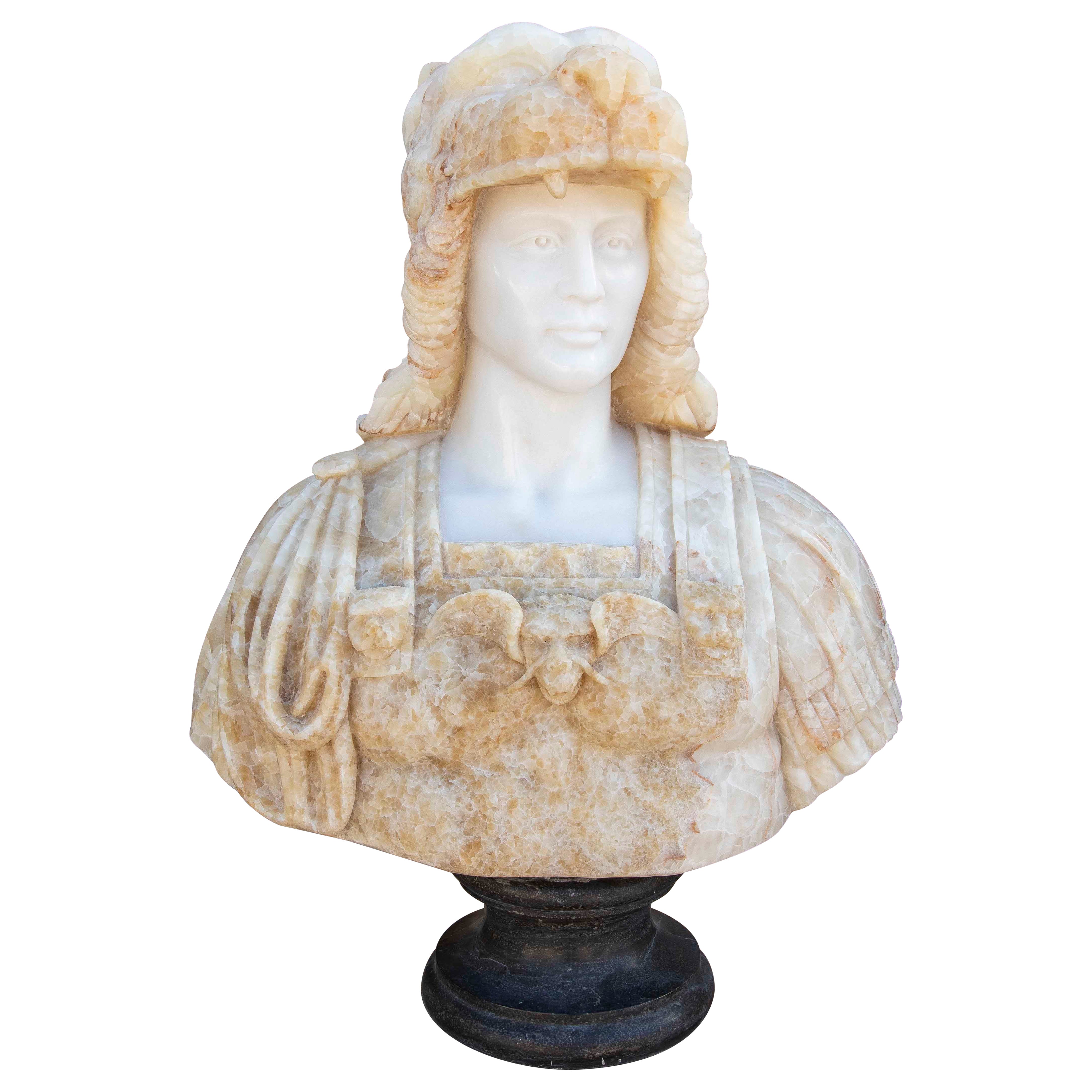 Buste de Mithridate VI en onyx et marbre sculpté à la main sur un socle