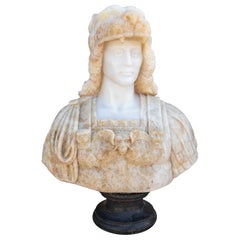Buste de Mithridate VI en onyx et marbre sculpté à la main sur un socle