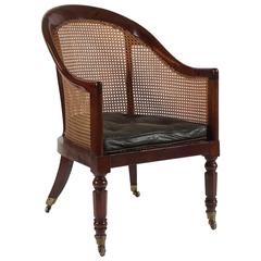 Antique English Regency Mahogany and Cane Library Armchair, dated 1822