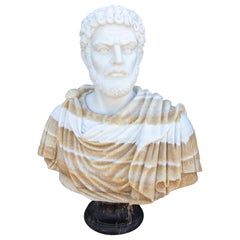 Busto de Marco Aurelio tallado a mano en mármol y ónice sobre peana