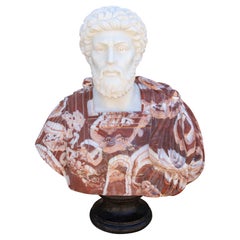 Hand-Carved Marble Bust of Roman Emperor with Base