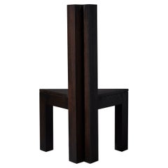 Brutalist Solid Dark Brown Oak Trigon Chair