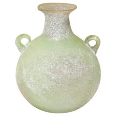 Seguso or Cenedese Scavo Corroso Handled Green Vessel