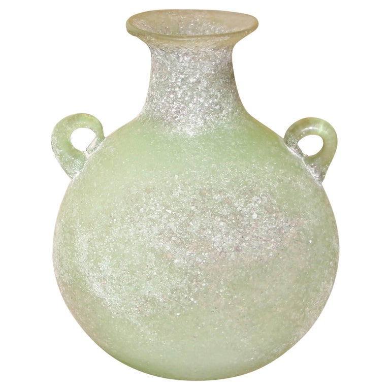 Seguso or Cenedese Scavo Corroso Handled Green Vessel For Sale
