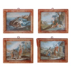 Four Neapolitan underglaze paintings with frame