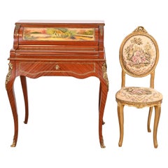 Antique French Regency Louis XV Ladies Writing Desk and Gold Gilt Desk Chair