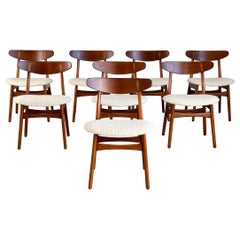 Set of 8 Hans J. Wegner CH-30 Dining Chairs in Bouclé, 1952, Carl Hansen & Søn