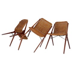 Compass chairs in wood and wicker - 1960s - 3 available