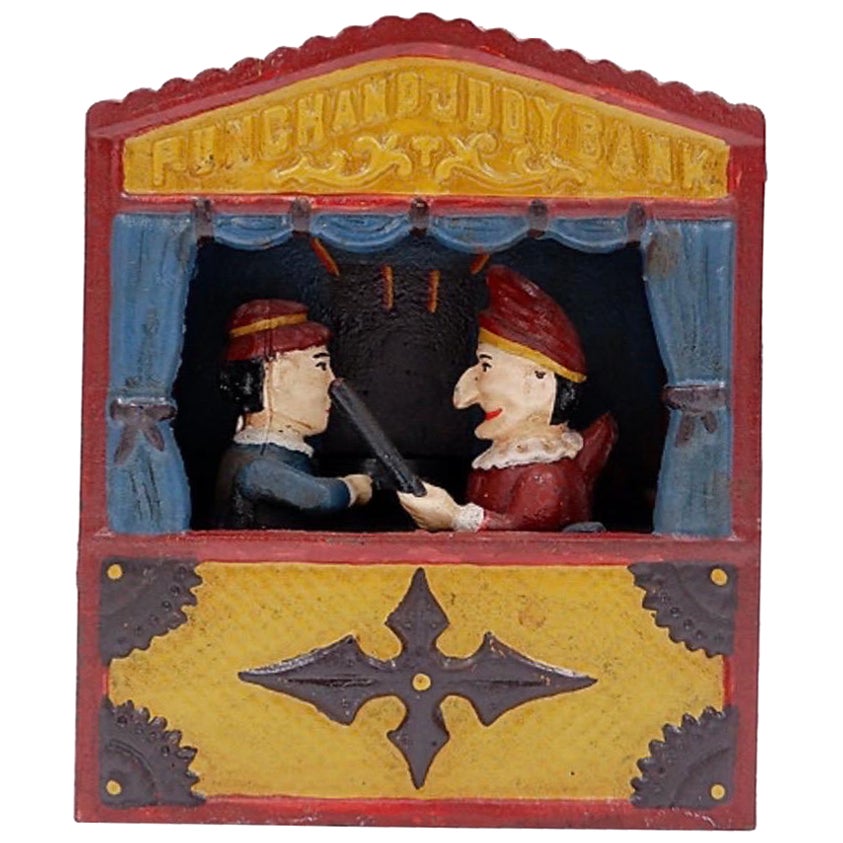 Cast Iron Book of Knowledge Mechanical Bank "Punch & Judy" 20th Century
