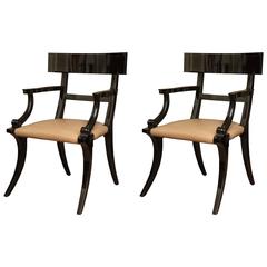 Pair of Black Lacquered Klismos Chairs, circa 1950