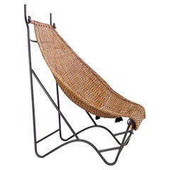Vintage John Risley Style High-back Lounge Chair Solid Iron / Wicker France