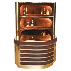 Willy Rizzo Dry Bar Gold Brass and Suede w/ Illuminated Cabinet, Italy, 1970s