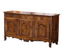 18th Century French Louis XV Carved Walnut Three-Door Buffet from Burgundy