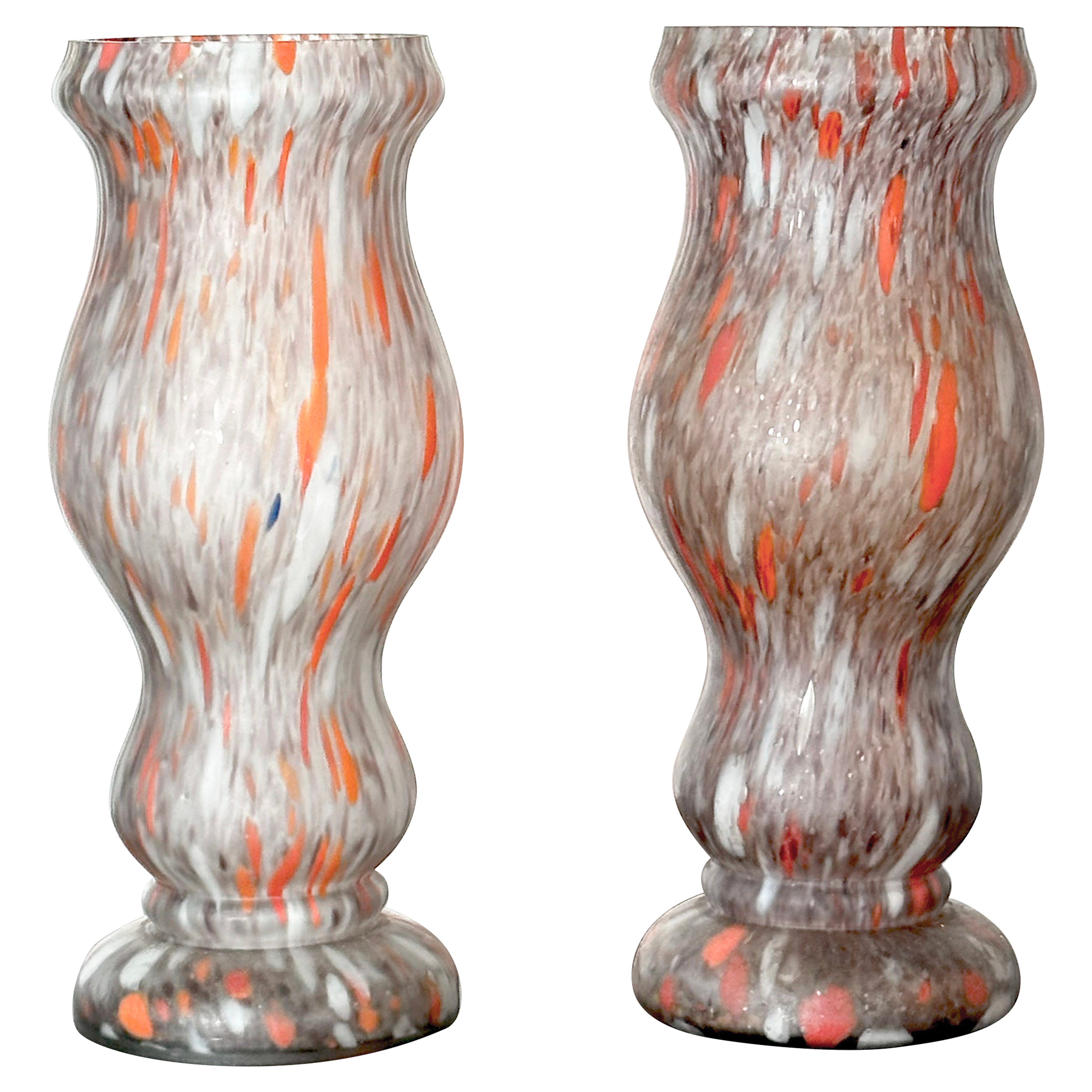 Pair of 1930s French Art Deco Marbled Glass Vases