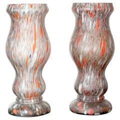 Pair of 1930s French Art Deco Marbled Glass Vases