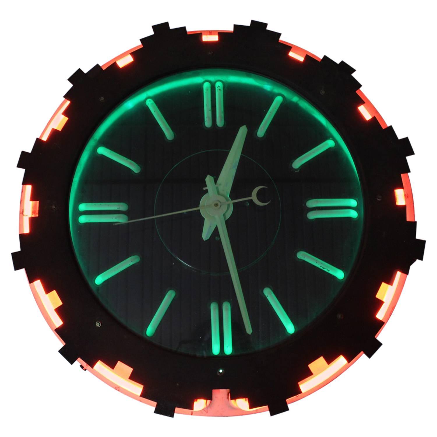 Rare Art Deco Aztec Neon Wall Clock
