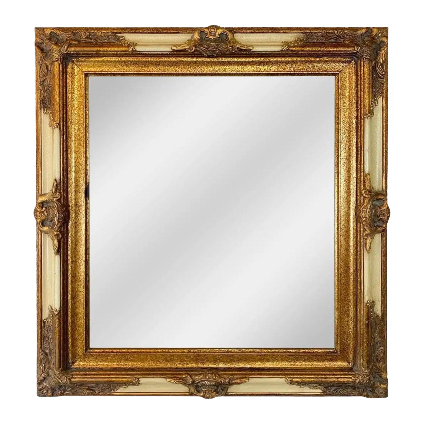 Rococo Style Distressed Gold Beveled Console or Wall Mirror by Bombay Furniture For Sale