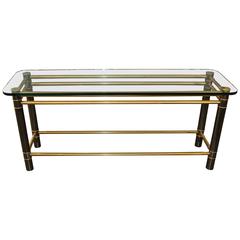 Beautiful Console or Sofa Table Brass and Iron with Thick Glass Top