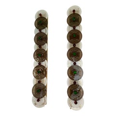 Large Contemporary Pair of Brass and Circle Disc Murano Glass Sconces, Italy