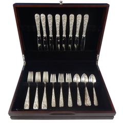 Repousse by Kirk Sterling Silver Flatware Set for Eight Service 32 Pieces