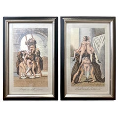Pareja de grabados eróticos de estilo barroco italiano de monjes y monjas comprometidos