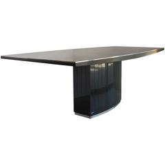 Rare Black Granite and Stainless Steel Dining Table by Willy Rizzo