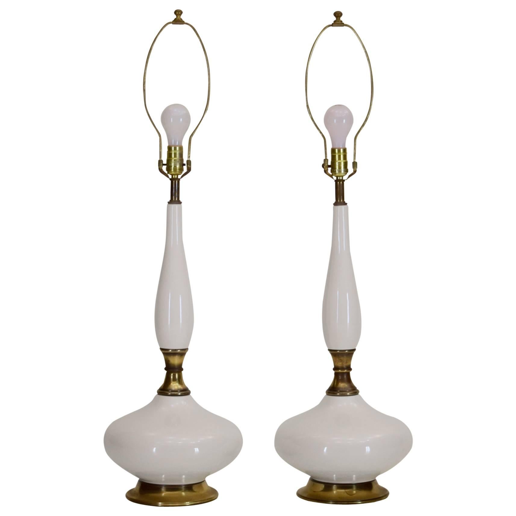 Monumental Pair of Porcelain Table Lamps with Gloss Finish