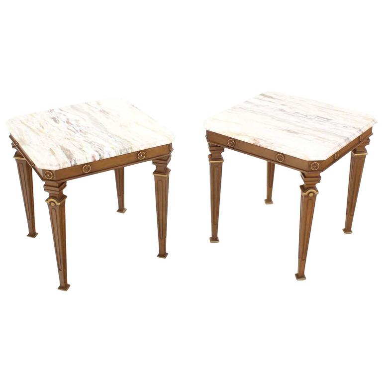 Pair of Neoclassical Marble Top End Tables For Sale at 1stdibs