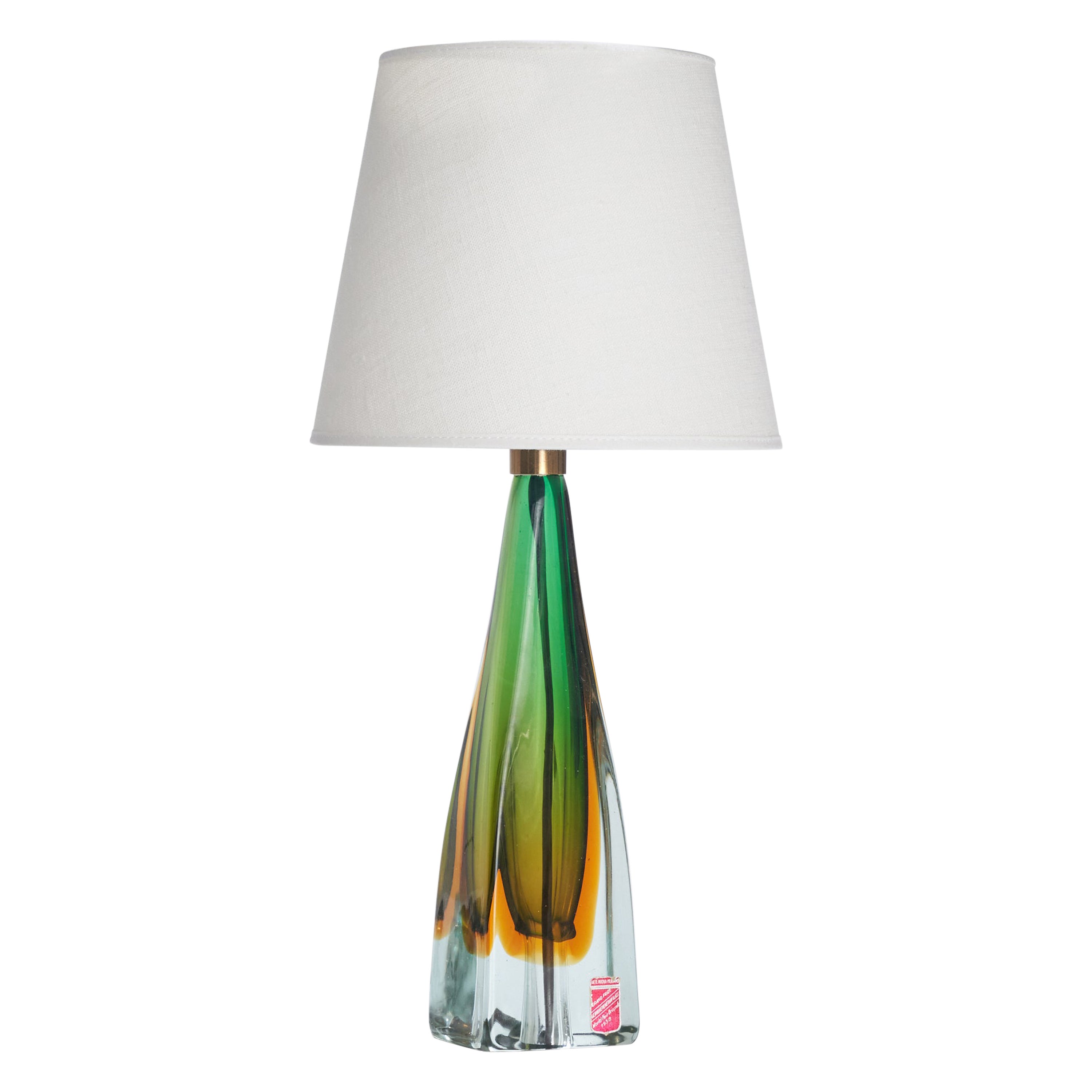 Arte Nuova Murano, Table Lamp, Glass, Brass, Italy, 1950s