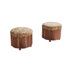 Italian Designer, Stools, Walnut, Fabric, Italy, 1930s
