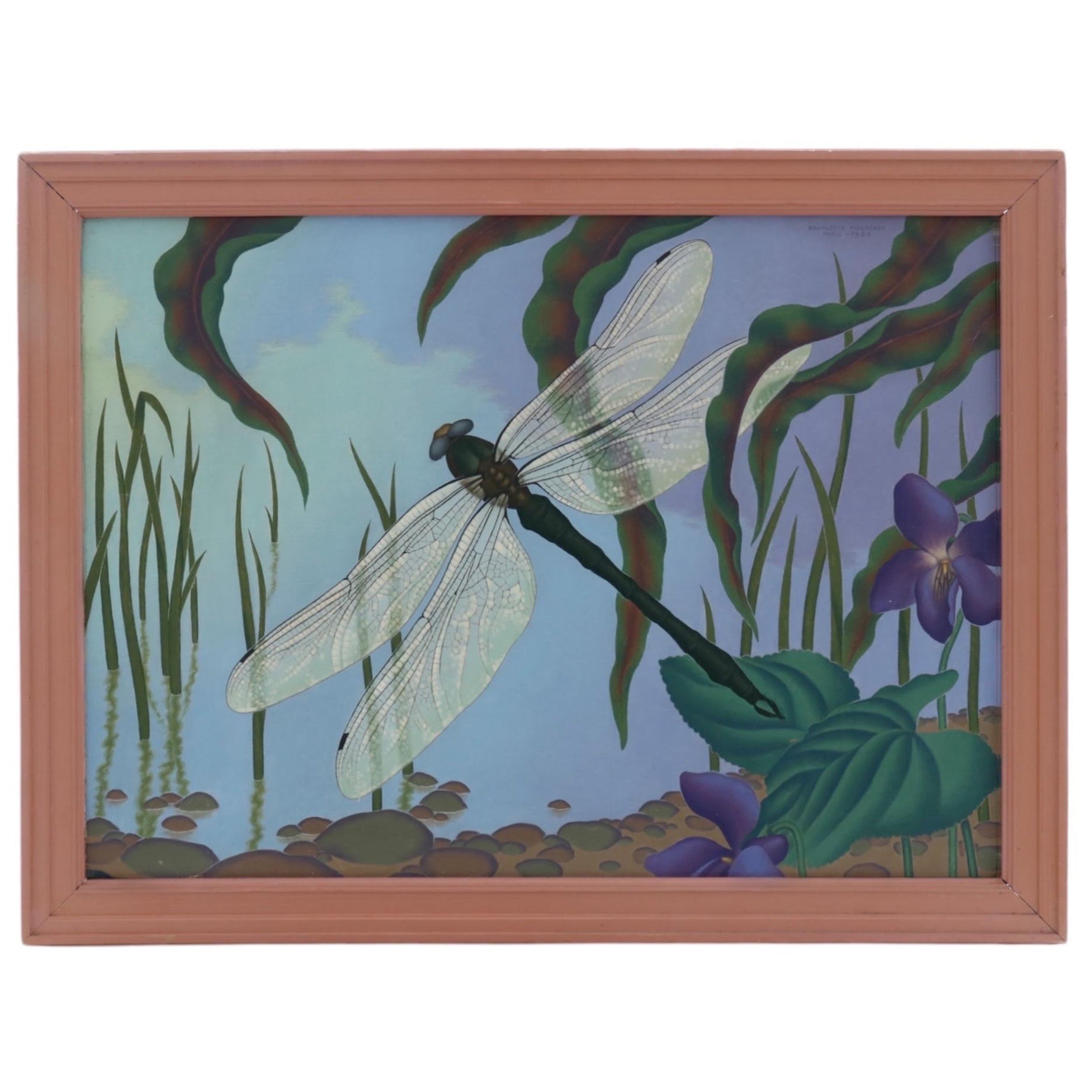 1934 Óleo sobre lienzo firmado y titulado "Mosca dragón"