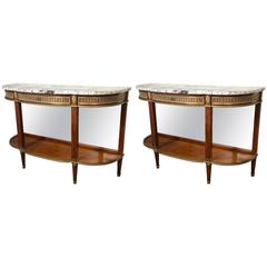 Pair of Demilune Bronze-Mounted Console Tables by Jansen