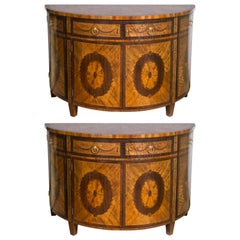 Pair of Adams Style Demilune Cabinet Commodes With All Around Inlays Of Flowers