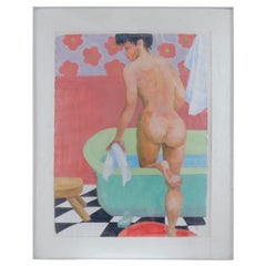 Acquerello originale firmato di un nudo femminile