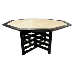 Mesa octogonal de mediados de siglo Harvey Probber de travertino y madera ebonizada