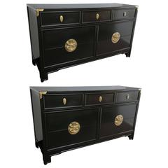 Antique Pair of Kent Coffey Ebonized Chests Commodes