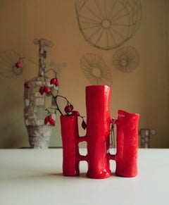 Vasi Comunicanti 3 elements RED in ceramic XXI Century by Chiara Berta Artist