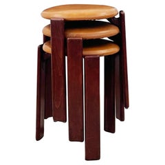 1970s Postmodern SET of 3 RARE  Bruno Rey Dietiker Stacking Stools in Dark Oak